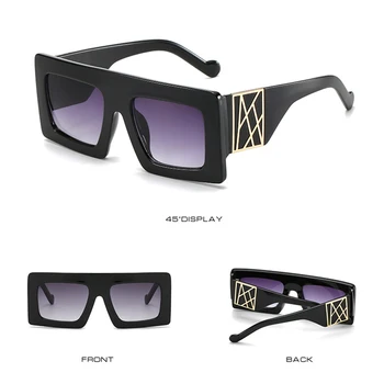 2020 Vintage Fashion Square Solbriller Kvinder Berømt Luksus Mærke Designer Flad Top Metal Overdimensionerede solbriller Til Kvinder UV400