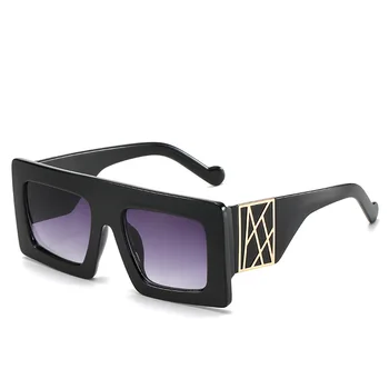 2020 Vintage Fashion Square Solbriller Kvinder Berømt Luksus Mærke Designer Flad Top Metal Overdimensionerede solbriller Til Kvinder UV400