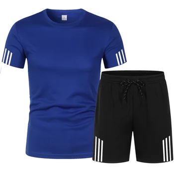 2020 mænds afslappet jakkesæt mode 2-piece sportstøj stribet kortærmet T-shirt, shorts, der passer mænds træningsdragt sommeren sportstøj