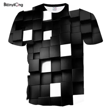 2020 seneste kortærmet T-shirt til sommeren mode 3D sort og hvid ternet print T-shirt til mænd farverige trykt kortærmet top