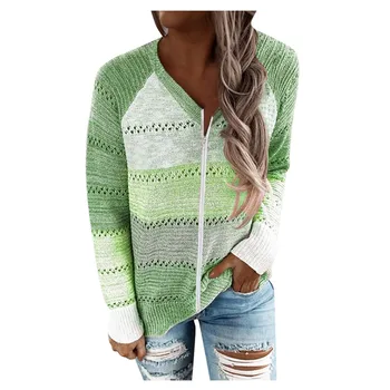 2021 Efteråret Patchwork Hooded Sweater Kvinder Afslappet med Lange Ærmer Strikket Sweater Top Vinter Elegant Stribet Pullover Jumpere #YL5