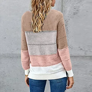 2021 Efteråret Patchwork Hooded Sweater Kvinder Afslappet med Lange Ærmer Strikket Sweater Top Vinter Elegant Stribet Pullover Jumpere #YL5