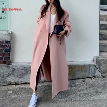 2021 Efteråret Vinteren Uldne Frakke Kvindelige Mid-Long Løse Nye koreanske Temperament Kvinders Mode Afslappet Overtøj Uld Jakker Pink