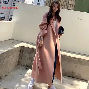 2021 Efteråret Vinteren Uldne Frakke Kvindelige Mid-Long Løse Nye koreanske Temperament Kvinders Mode Afslappet Overtøj Uld Jakker Pink