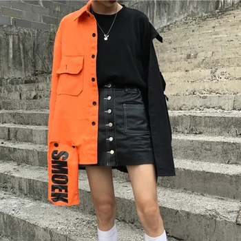 2021 Foråret Streetwear Nye Løs Patchwork Kvinder Jakke Harajuku Brev Plus Size Pels Kvindelige Top BF Stil Jakker Nye NZY116