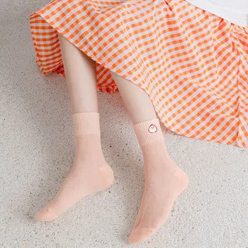 2021 Foråret og Sommeren Kvinders Orange Tube Sokker med Bomuld-Kort Silke Åndbar Pink Sød Kawaii Lille ny Elev Strømper
