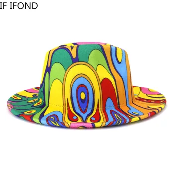 2021 Følte Fedora Hat Street Fashion Graffiti Kvinder Mænd Uld Wide Brim Jazz Hat Halloween Klovn Top Sombrero Cap