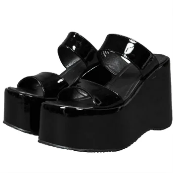 2021 Gotiske Cosplay Komfortable Kiler Hæle Sandal Plus Størrelse 43 I Sko Kvinder Høj Platform Sort Tøfler Sommer Udendørs Rutsjebaner