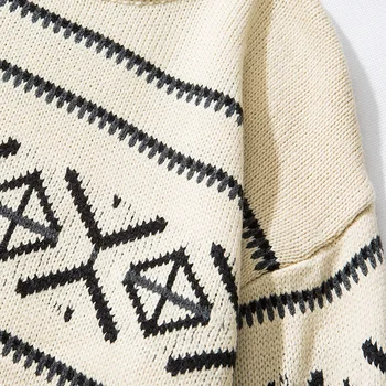 2021 Herre Trøjer Design Rund Hals Geometrisk Mønster Lang-Ærmet Pullover Casual Tøj Mandlige Strik Løs Sweatercoat