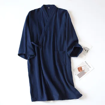 2021 Japansk-stil kimono foråret og sommeren nye bomuld crepe damer tynd natkjole mænd badeværelse robe home service pyjamas