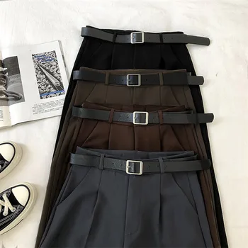 2021 Koreansk Office Lady Arbejde Leisure Suit Bukser Solid Høj Talje Casual Bukser Kvinder Med Vinger Ankel-Længde Harem Bukser 2105