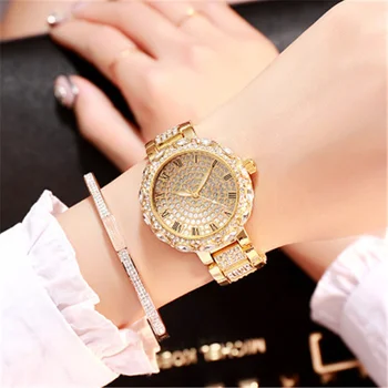 2021 Luksus Mærke Diamant dameur Tre-farve-Mode Afslappet Stål Rem Quartz Ur Gypsophila Kvinder Watch Reloj Mujer