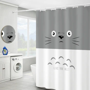 2021 Min Nabo Totoro Kat Animationsfilm badeforhæng Vandtæt Gardin Badeværelse Polyester 3D Piger Drenge Tegnefilm Gardiner