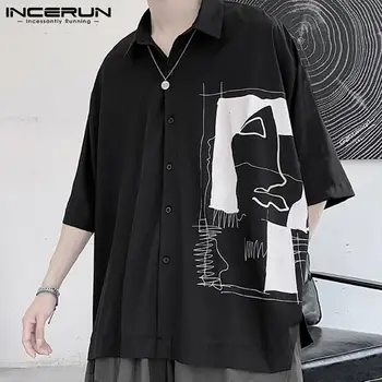 2021 Mode Mænd-Shirt med Print Turn Down Krave Half Sleeve koreanske Løs Mænd Tøj Streetwear Casual Camisas Hombre INCERUN