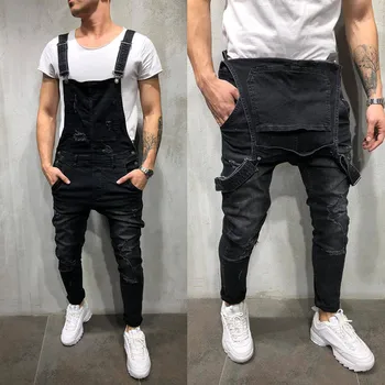 2021 Mænds Britisk Stil Denim Bib Pants i Fuld Længde til Jeans, Jumpsuits Hip Hop Overalls, slidte Jeans til Mænd Streetwear