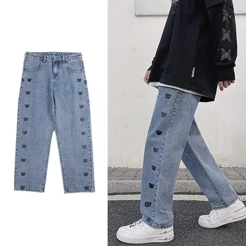 2021 Mænds Jeans Mode Løs Lige Nye Casual Bred Ben Bukser Cowboy Mans Streetwear koreanske Hip Hop Bukser Spring jeans