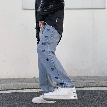 2021 Mænds Jeans Mode Løs Lige Nye Casual Bred Ben Bukser Cowboy Mans Streetwear koreanske Hip Hop Bukser Spring jeans