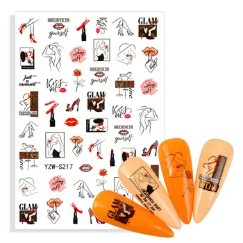 2021 NYE Maple Leaf Nail Stickers Sorte Slange Kat Fremmede Butterfly Lips Tattoo Manicure Dragon Selvklæbende Søm Mærkat Skyder Værktøj