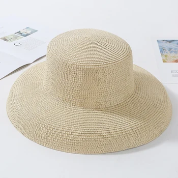 2021 Ny Diskette Halm Strand Hat Kvinder Nye Sommer, Sol Hatte Damer Solid Almindelig Elegante Wide Brim Hat Kvindelige Round Top Panama