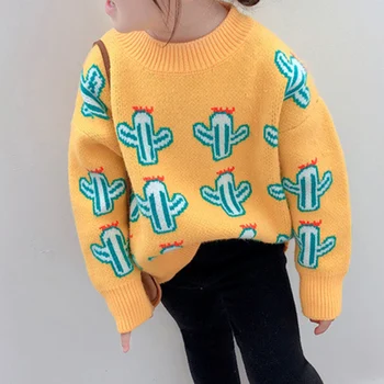 2021 Nye Efterår Og Vinter Sweater Strik Plante Mønster Børne Tøj Bluse Til Piger Boy Tøj, Pige Tøj