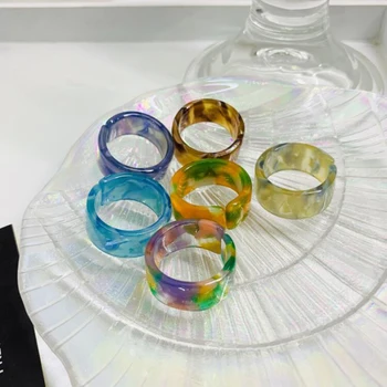 2021 Nye Korea Simpel Plastik Gennemsigtig Farverige Akryl Tyk Åbne C-formet Cirkel Rundt Justerbare Ringe Til Kvinder, Bohemia
