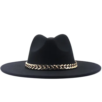 2021 Nye Kvinder Mænd Big Wide Brim Uld Fedora Hat Kvinder Mænd Big Wide Brim Uld PINK Fedora Hat 9,5 CM