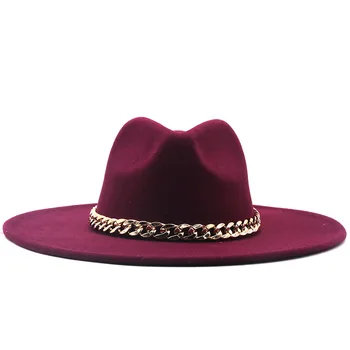 2021 Nye Kvinder Mænd Big Wide Brim Uld Fedora Hat Kvinder Mænd Big Wide Brim Uld PINK Fedora Hat 9,5 CM