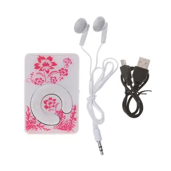 2021 Nye Mini Klip Blomstret Mønster Musik MP3-Afspiller 32GB TF-Kort Med en Mini-USB-Kabel + Hovedtelefon