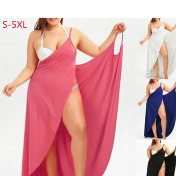 2021 Nye Mode Kvinder Rød Farve Slynge Backless Badetøj Tørklæde Beach Cover Up Wrap Sarong Lang Kjole Uendelige Slid Maxi Kjoler