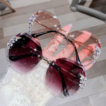 2021 Nye Mode Kvinders Overdimensionerede Rammeløse Pladsen Populære Solbriller Kvinder Mænd Brand Design Briller Gradient Solbriller