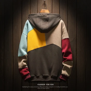2021 Nye Mænd Hættetrøjer Sweatshirts Plus Size Patchwork Kontrast Farve Casual Hætteklædte Shirt Mænd Pullover Hip Hop Hoody Plus Størrelse