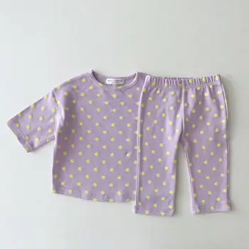 2021 Nye Sommer Efterår børn Børn Pyjamas Sæt Baby Drenge Piger Dot Bomuld Tøj Sæt Hjem Bære 2stk Elastisk Undertøj 9M-5T
