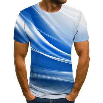 2021 Nye Stribet kortærmet T-Shirts Sommeren Afslappet Kort-Langærmet Mode 3D-Print Tshirt Rund Hals Toppe Enkel Plaid Streetwear
