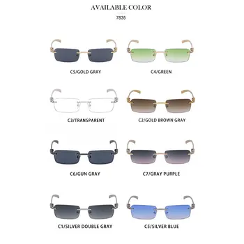 2021 Nye Uindfattede Rektangel Solbriller Kvinder Luksus Mærke Rammeløse Sol Briller Til Mænd Med En Kasse Vintage Briller Damer Oculos