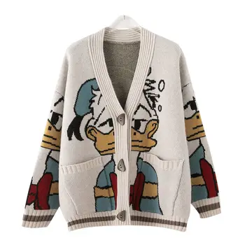 2021 Nye Vintage Jacquard Sweater Frakke Kvinder er Forår Løs Frakke Doven Vind Fortykket Strikket Cardigan Fashion