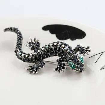 2021 Rhinestone Firben Broche Mørke blå Farve, Krop Grønne Øje Gecko Brocher Mode Smykker Animal Style Vintage Pins Gave