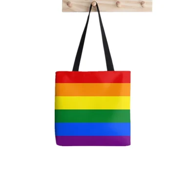 2021 Shopper Stolthed rainbow flag Trykt Tote Taske kvinder Harajuku shopper taske pige Skulder shopping taske Lady Canvas Taske