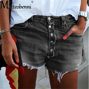 2021 Sommer Mode Enkelt Breasted Denim Shorts Kvinder, Høj Talje Kvast Lige Jeans Shorts Casual Streetwear Jeans Shorts
