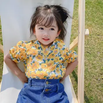 2021 Sommer Tøj Nyt Lille Pige Skjorte Børn-Baby Girl Dame Blomstret Skjorte Koreanske Udenlandske Stil, Mode