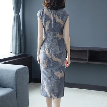 2021 Sommeren Kinesisk Stil Kvinder Cheongsam Sexet Midi Kjole Print 3XL Plus Size kortærmet Kjole Elegant Bodycon Part Vestidos