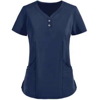 2021 Sommeren Sexet Sygeplejerske Uniform Kvinder Kortærmet V-Neck Arbejder Krat Toppe Solid Farve Oversize T-Shirt Gorro Enfermera A40
