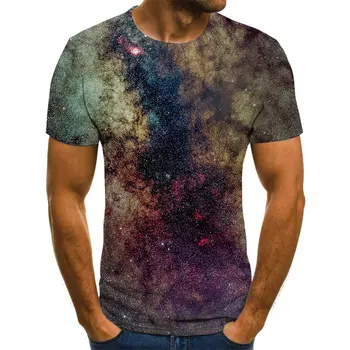 2021 Sommeren nye mode mænds T-shirt smuk stjernehimmel top 3D-stil korte ærmer rund hals skjorte trendy streetwear