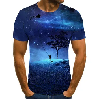 2021 Sommeren nye mode mænds T-shirt smuk stjernehimmel top 3D-stil korte ærmer rund hals skjorte trendy streetwear