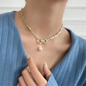 2021 Sydkorea Nye Udsøgte Barokke Formet Perle Vedhæng Halskæde Mode Temperament Lang Halskæde Women ' s Smykker