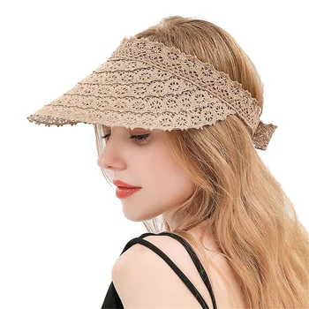 2021 Trendy Bred Blonde Hat, Med Uv-Beskyttelse Hætte Til Kvinder Justerbar Blonder Strand Hat Til Sommer Princess Travel Parasol B93685