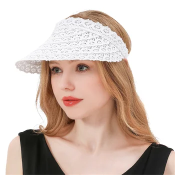 2021 Trendy Bred Blonde Hat, Med Uv-Beskyttelse Hætte Til Kvinder Justerbar Blonder Strand Hat Til Sommer Princess Travel Parasol B93685