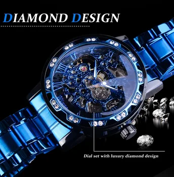 2021 Vinderen Mænd Top Mærke Luksus Gennemsigtig Måde, Lysende Diamant Bevægelse Mandlige Mekanisk Skelet Royal Design Armbåndsur