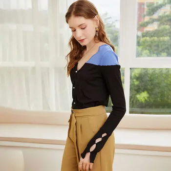 2021 forår og efterår nye mode langærmet cardigan med V-hals slim fit sweater kvinder knitwear producent direkte salg