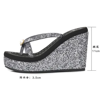2021 sommeren nye kvinders sandaler super høj hæl pailletter rhinestone sexet figur træk lyse platform kvinder sko