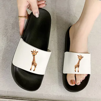 2021 Åben Tå Klip-Klappere Summer Beach Fashion Trykt Kvinders Non-slip Dias Sjov giraf print dyr, tøfler sko til wom
